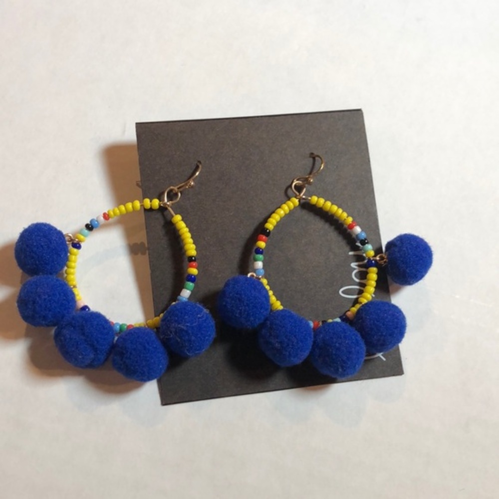 NWT Blue Pom Pom Beaded Pierced Earrings